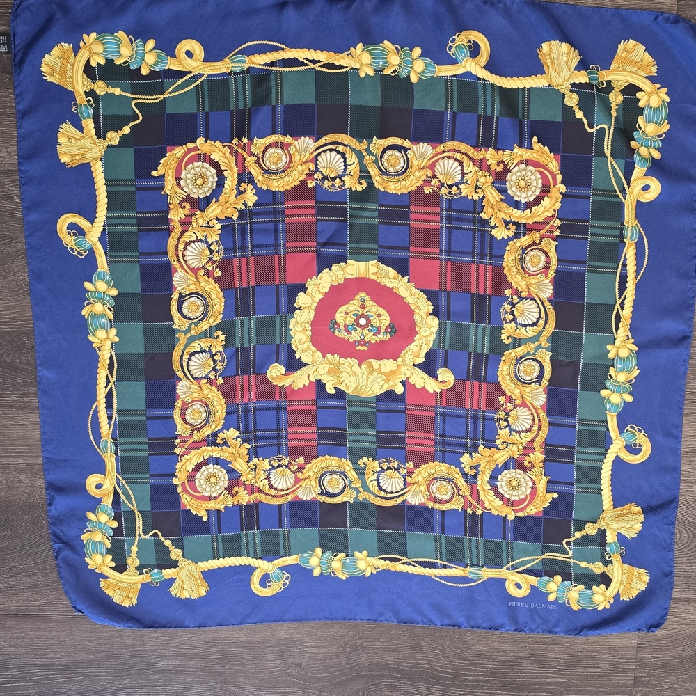 Pierre Balmain Blue and Yellow Plaid Scarf - Picture 2 of 2